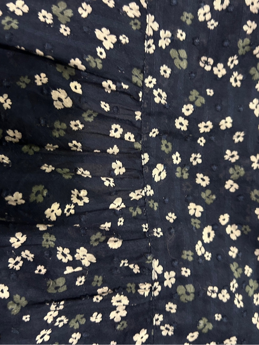 LOFT Womens Large Navy Blue Ditsy Floral Clip Dot Long Sleeve Blouse Top Cotton - Picture 7 of 12